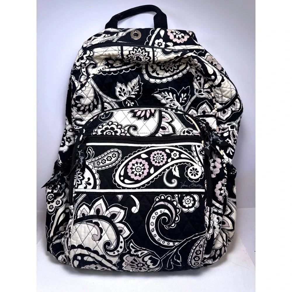 Vera Bradley Backpack Womens Large Black Midnight Paisley Quilted Cotton